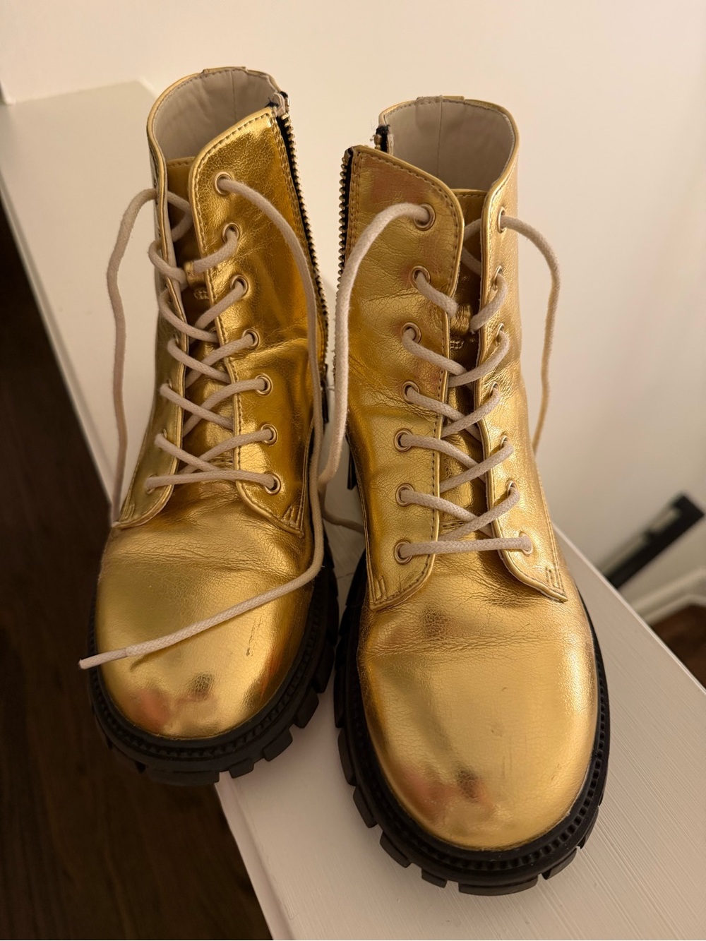 J.Crew Metallic Gold Lace-Up Combat Boots for Girls